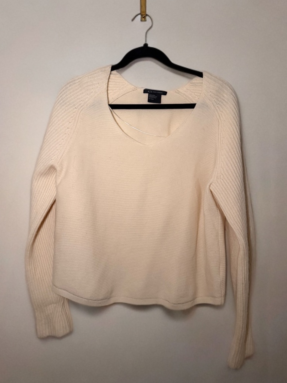 A|X Armani Exchange Cream Knit V-Neck Sweater XL